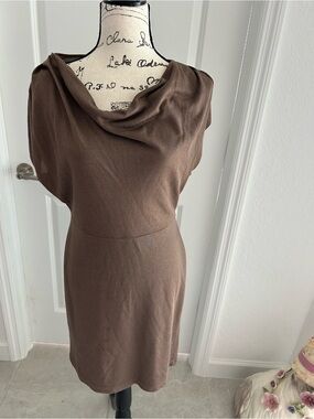 Ann Taylor Cowl Neck Brown Sheath Dress